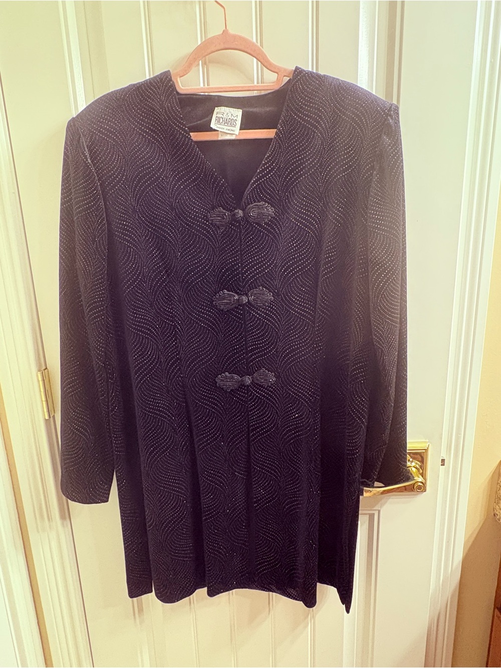 R&M Richards Vintage 90’s Black Sparkle Formal Evening Jacket Frog Closure 16